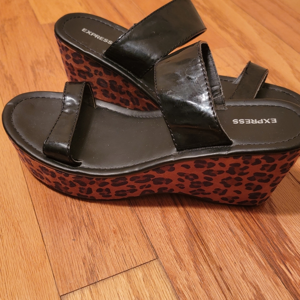 Express Patent Strap With Leopard Print Wedge San… - image 2